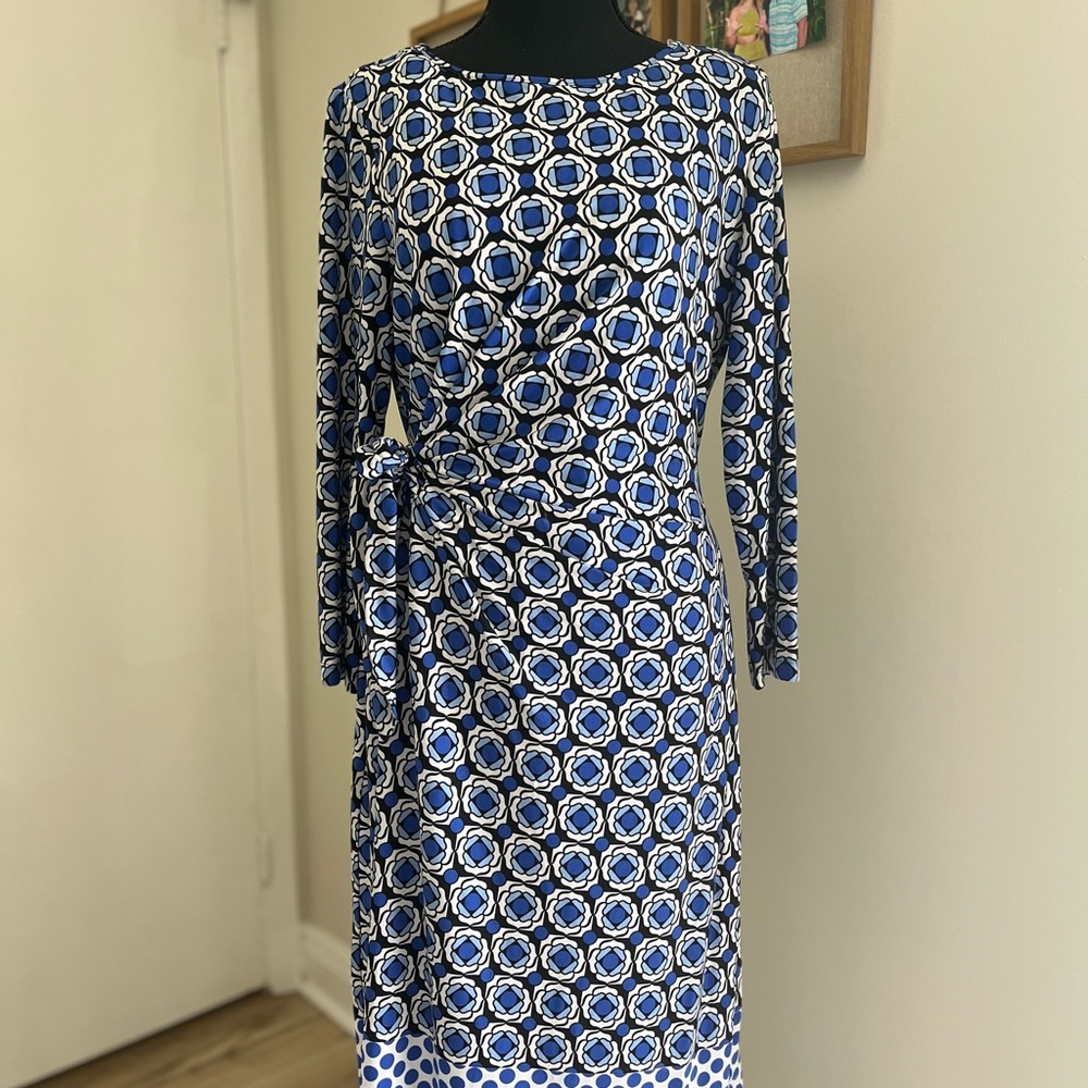 INC International Concepts Blue and White Patterned Dress